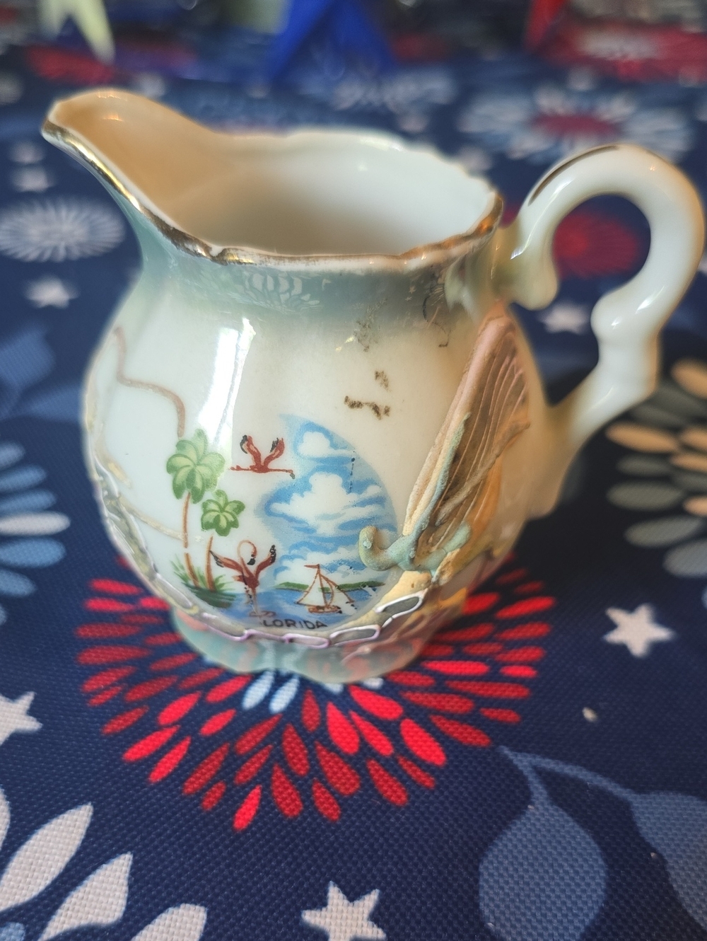 Vintage Florida Iridescent Dragonware Hand-Painted Creamer Pitcher 2.75 IN